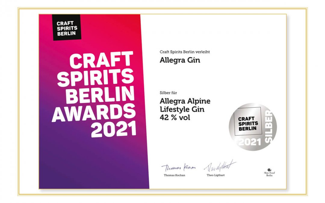 Craft Spirits Berlin verleiht Allegra Gin Silber